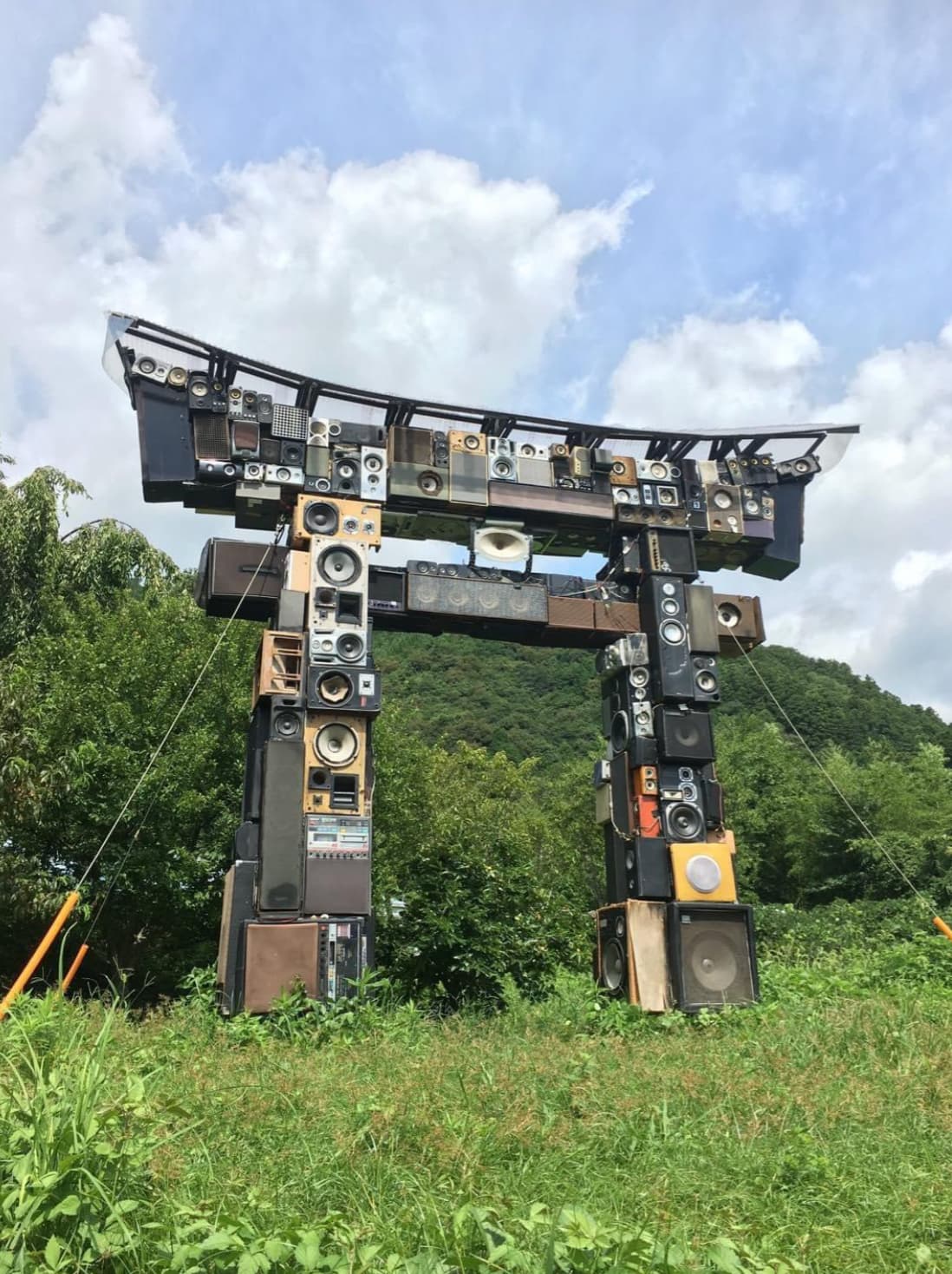 torii gate made of speakers in kamiyama tokushima